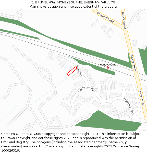 5, BRUNEL WAY, HONEYBOURNE, EVESHAM, WR11 7GJ: Location map and indicative extent of plot