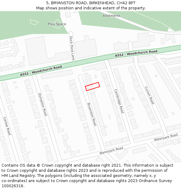 5, BRYANSTON ROAD, BIRKENHEAD, CH42 8PT: Location map and indicative extent of plot