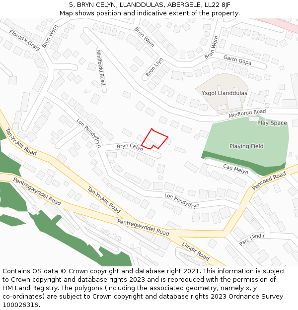 5, BRYN CELYN, LLANDDULAS, ABERGELE, LL22 8JF: Location map and indicative extent of plot
