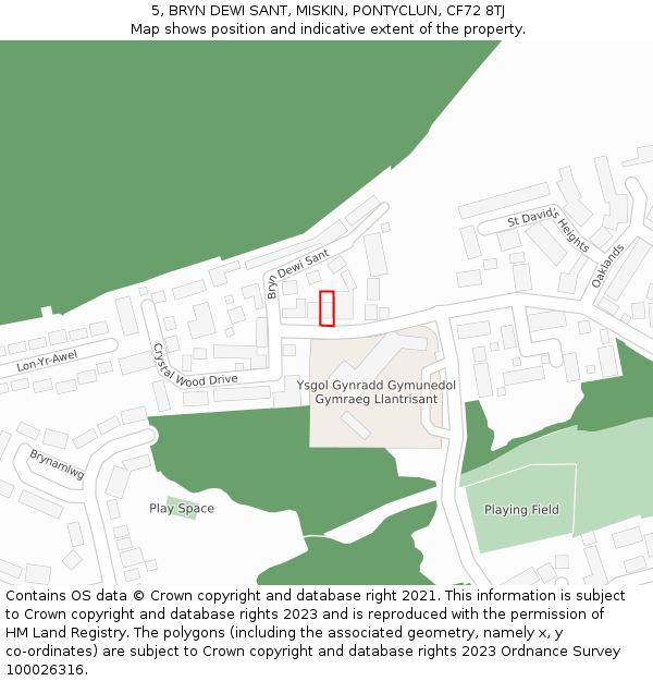 5, BRYN DEWI SANT, MISKIN, PONTYCLUN, CF72 8TJ: Location map and indicative extent of plot