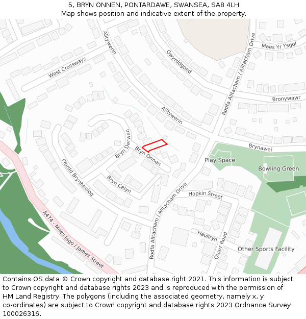 5, BRYN ONNEN, PONTARDAWE, SWANSEA, SA8 4LH: Location map and indicative extent of plot