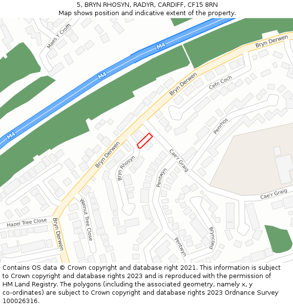 5, BRYN RHOSYN, RADYR, CARDIFF, CF15 8RN: Location map and indicative extent of plot