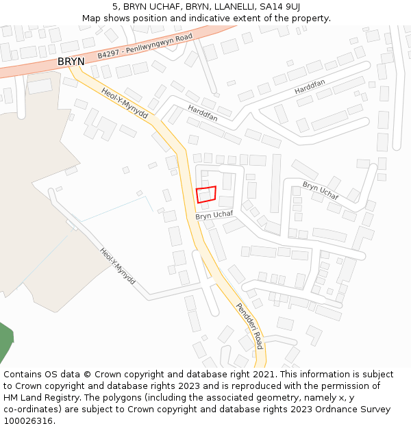 5, BRYN UCHAF, BRYN, LLANELLI, SA14 9UJ: Location map and indicative extent of plot