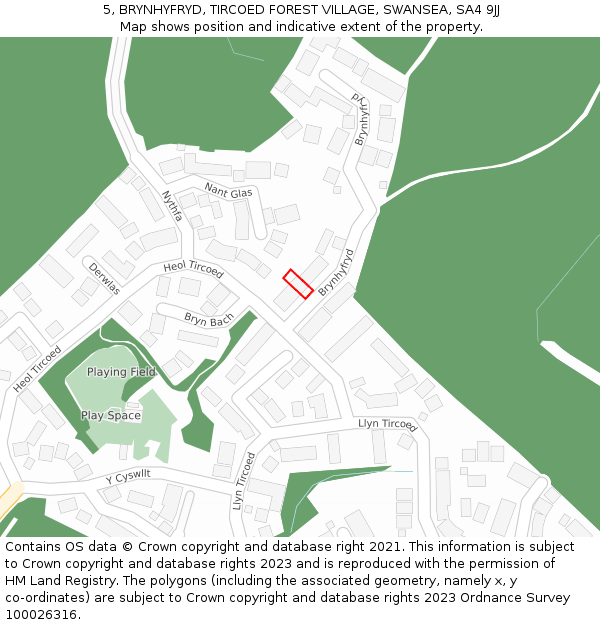 5, BRYNHYFRYD, TIRCOED FOREST VILLAGE, SWANSEA, SA4 9JJ: Location map and indicative extent of plot