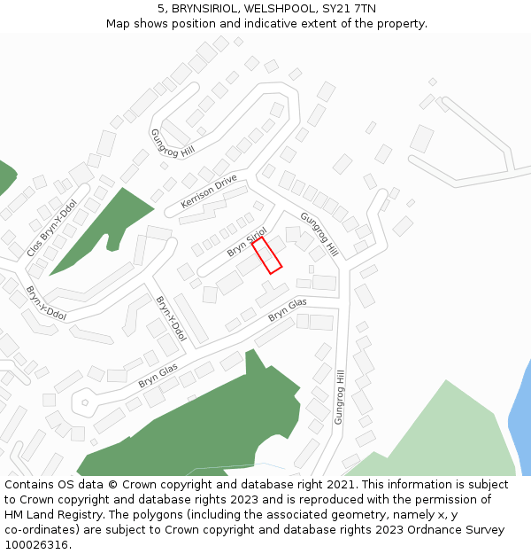 5, BRYNSIRIOL, WELSHPOOL, SY21 7TN: Location map and indicative extent of plot