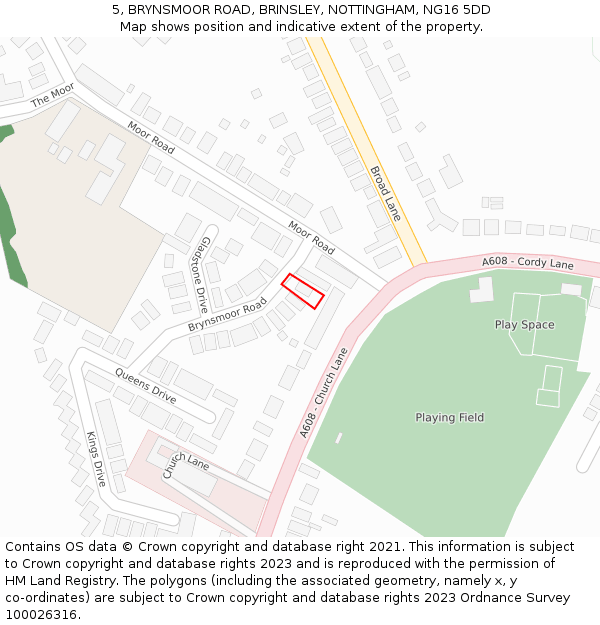 5, BRYNSMOOR ROAD, BRINSLEY, NOTTINGHAM, NG16 5DD: Location map and indicative extent of plot