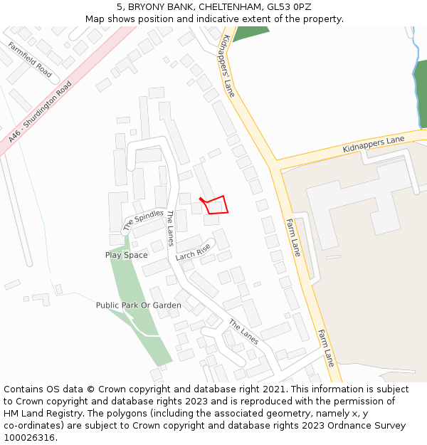5, BRYONY BANK, CHELTENHAM, GL53 0PZ: Location map and indicative extent of plot