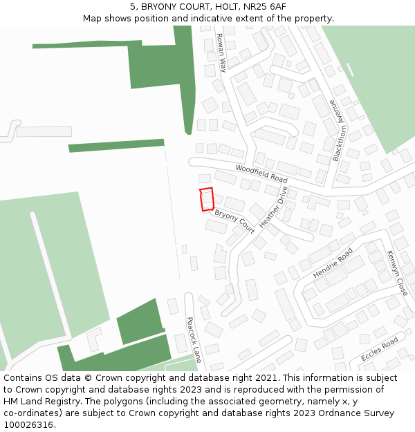 5, BRYONY COURT, HOLT, NR25 6AF: Location map and indicative extent of plot