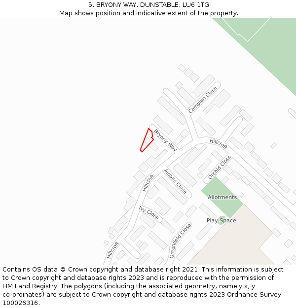 5, BRYONY WAY, DUNSTABLE, LU6 1TG: Location map and indicative extent of plot