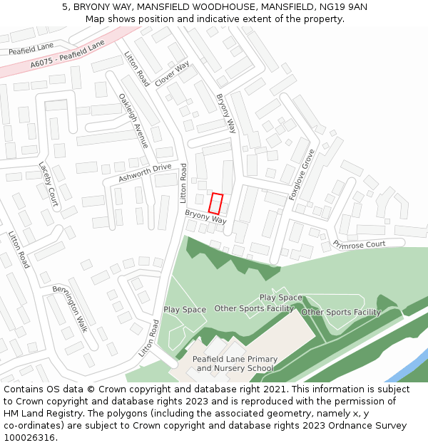 5, BRYONY WAY, MANSFIELD WOODHOUSE, MANSFIELD, NG19 9AN: Location map and indicative extent of plot