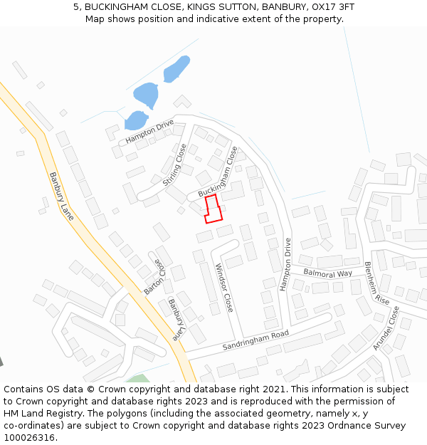 5, BUCKINGHAM CLOSE, KINGS SUTTON, BANBURY, OX17 3FT: Location map and indicative extent of plot