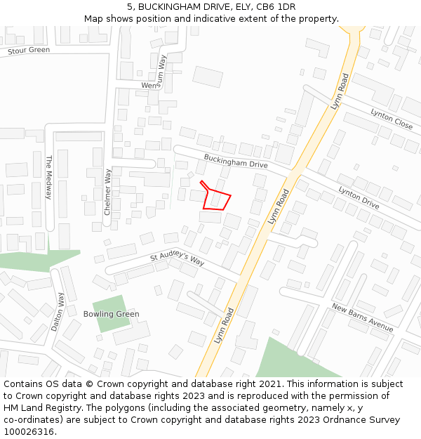 5, BUCKINGHAM DRIVE, ELY, CB6 1DR: Location map and indicative extent of plot