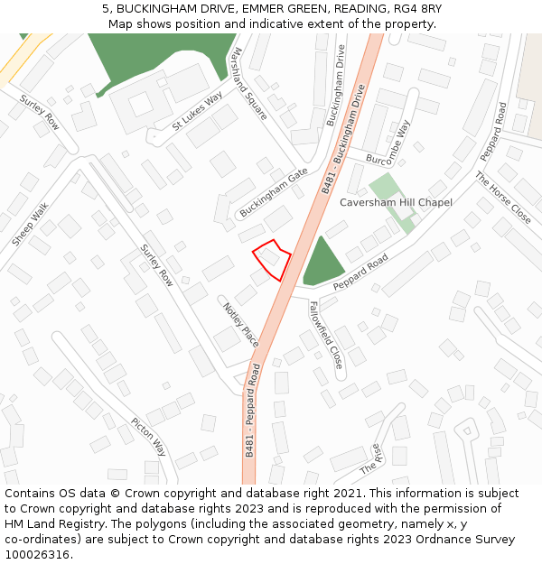 5, BUCKINGHAM DRIVE, EMMER GREEN, READING, RG4 8RY: Location map and indicative extent of plot