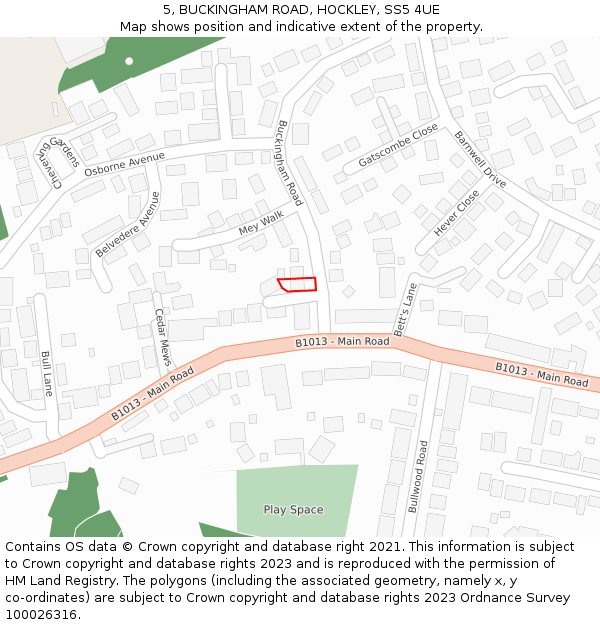 5, BUCKINGHAM ROAD, HOCKLEY, SS5 4UE: Location map and indicative extent of plot