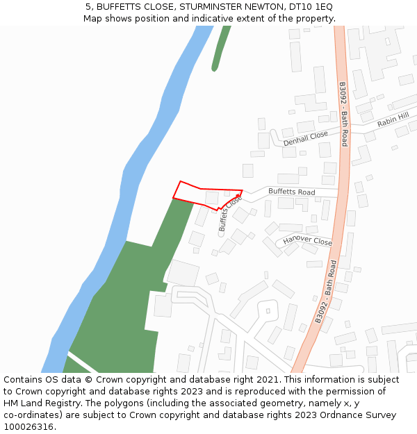 5, BUFFETTS CLOSE, STURMINSTER NEWTON, DT10 1EQ: Location map and indicative extent of plot