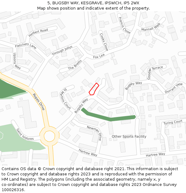 5, BUGSBY WAY, KESGRAVE, IPSWICH, IP5 2WX: Location map and indicative extent of plot