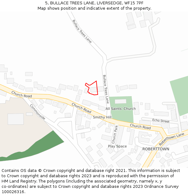5, BULLACE TREES LANE, LIVERSEDGE, WF15 7PF: Location map and indicative extent of plot