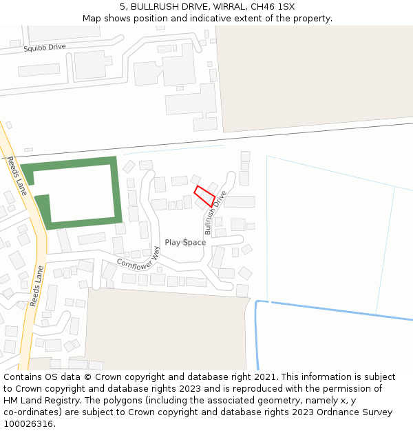 5, BULLRUSH DRIVE, WIRRAL, CH46 1SX: Location map and indicative extent of plot
