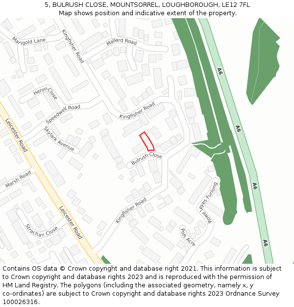 5, BULRUSH CLOSE, MOUNTSORREL, LOUGHBOROUGH, LE12 7FL: Location map and indicative extent of plot