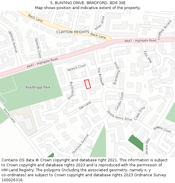 5, BUNTING DRIVE, BRADFORD, BD6 3XE: Location map and indicative extent of plot