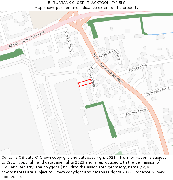 5, BURBANK CLOSE, BLACKPOOL, FY4 5LS: Location map and indicative extent of plot