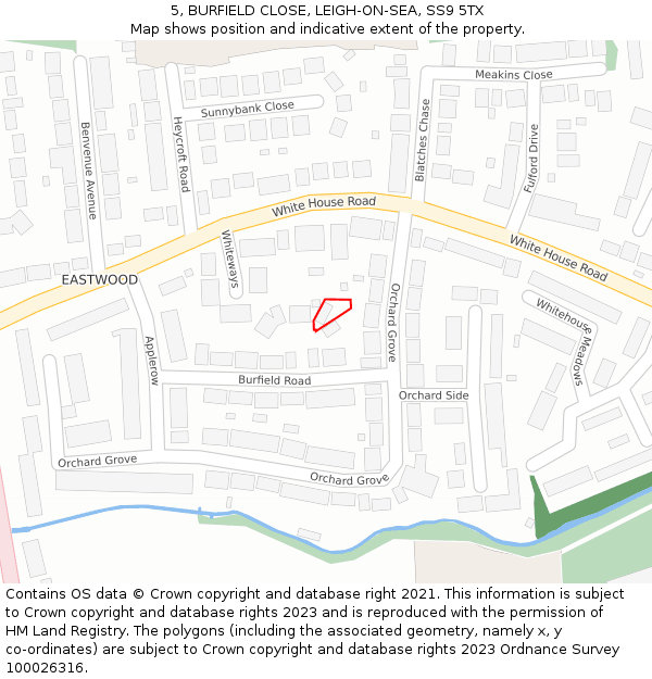 5, BURFIELD CLOSE, LEIGH-ON-SEA, SS9 5TX: Location map and indicative extent of plot