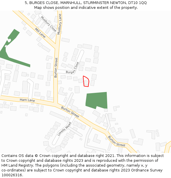 5, BURGES CLOSE, MARNHULL, STURMINSTER NEWTON, DT10 1QQ: Location map and indicative extent of plot