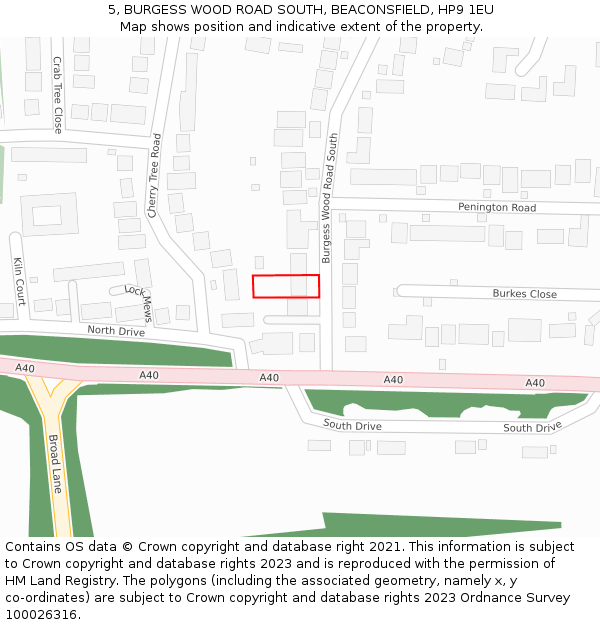 5, BURGESS WOOD ROAD SOUTH, BEACONSFIELD, HP9 1EU: Location map and indicative extent of plot