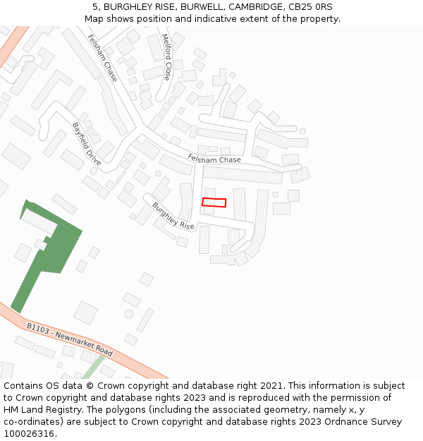 5, BURGHLEY RISE, BURWELL, CAMBRIDGE, CB25 0RS: Location map and indicative extent of plot