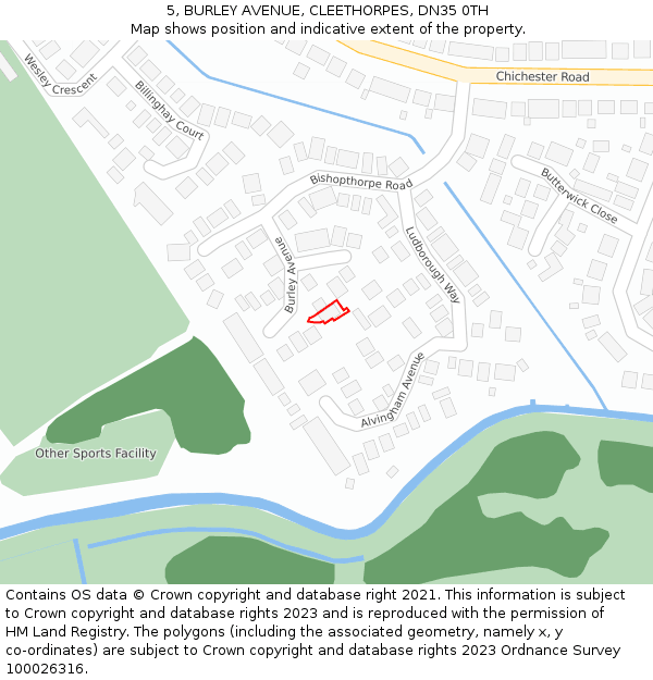 5, BURLEY AVENUE, CLEETHORPES, DN35 0TH: Location map and indicative extent of plot