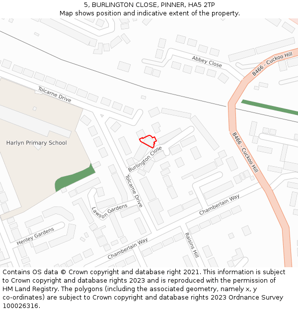 5, BURLINGTON CLOSE, PINNER, HA5 2TP: Location map and indicative extent of plot