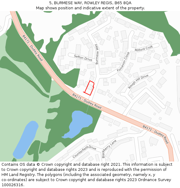 5, BURMESE WAY, ROWLEY REGIS, B65 8QA: Location map and indicative extent of plot