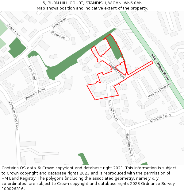 5, BURN HILL COURT, STANDISH, WIGAN, WN6 0AN: Location map and indicative extent of plot