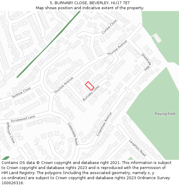 5, BURNABY CLOSE, BEVERLEY, HU17 7ET: Location map and indicative extent of plot