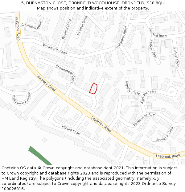 5, BURNASTON CLOSE, DRONFIELD WOODHOUSE, DRONFIELD, S18 8QU: Location map and indicative extent of plot