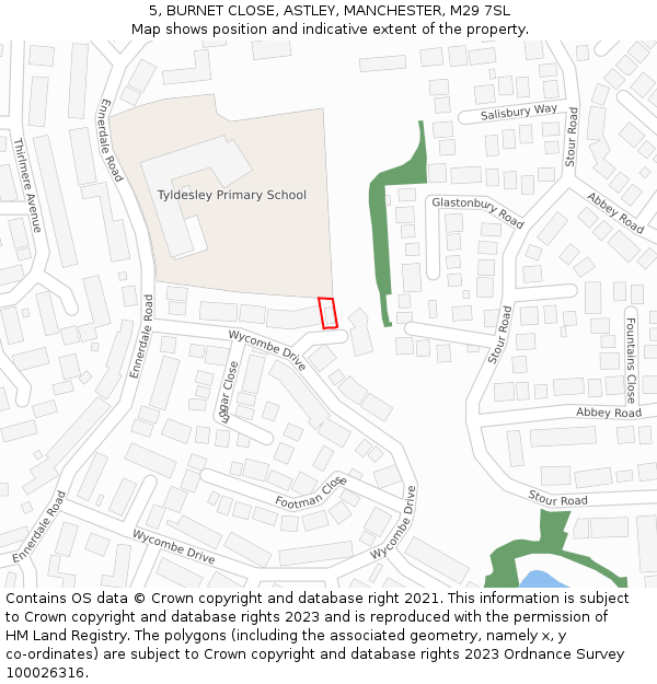 5, BURNET CLOSE, ASTLEY, MANCHESTER, M29 7SL: Location map and indicative extent of plot