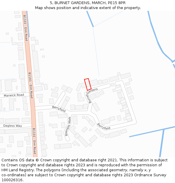 5, BURNET GARDENS, MARCH, PE15 8PR: Location map and indicative extent of plot