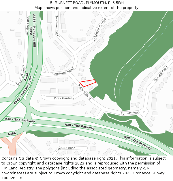 5, BURNETT ROAD, PLYMOUTH, PL6 5BH: Location map and indicative extent of plot