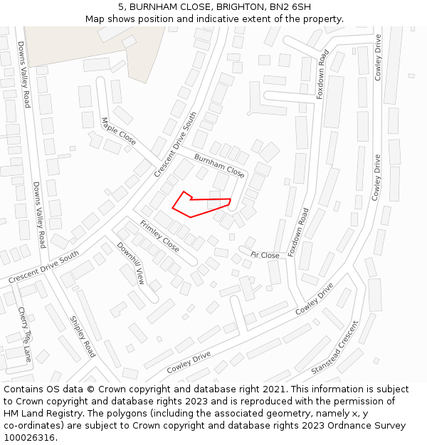 5, BURNHAM CLOSE, BRIGHTON, BN2 6SH: Location map and indicative extent of plot