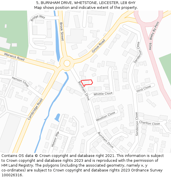 5, BURNHAM DRIVE, WHETSTONE, LEICESTER, LE8 6HY: Location map and indicative extent of plot