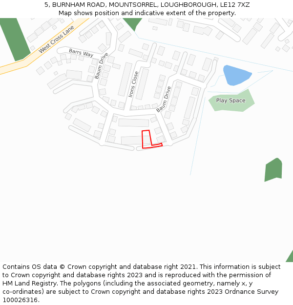 5, BURNHAM ROAD, MOUNTSORREL, LOUGHBOROUGH, LE12 7XZ: Location map and indicative extent of plot