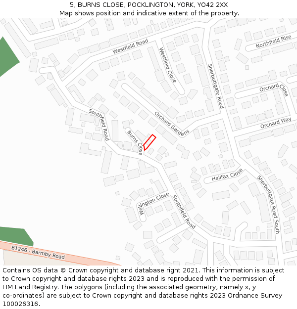 5, BURNS CLOSE, POCKLINGTON, YORK, YO42 2XX: Location map and indicative extent of plot