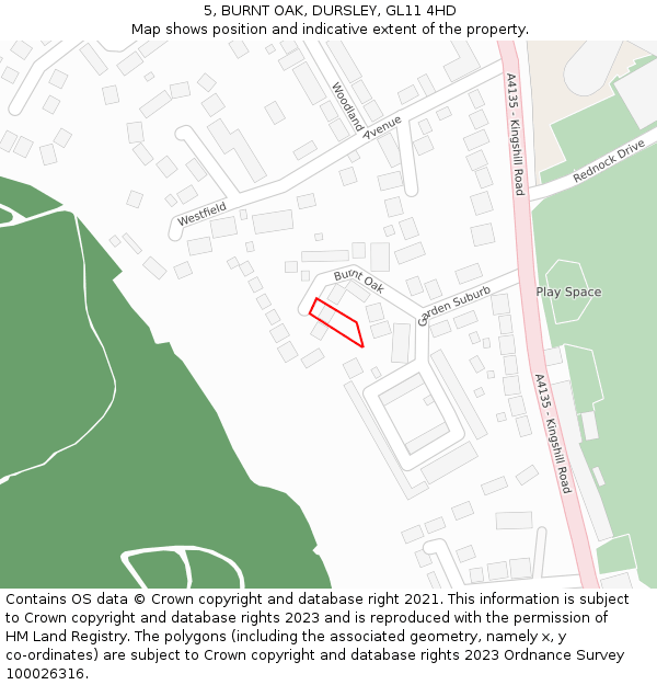 5, BURNT OAK, DURSLEY, GL11 4HD: Location map and indicative extent of plot