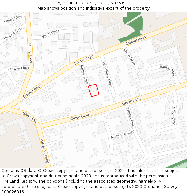 5, BURRELL CLOSE, HOLT, NR25 6DT: Location map and indicative extent of plot