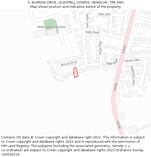 5, BURROW DRIVE, QUINTRELL DOWNS, NEWQUAY, TR8 4WH: Location map and indicative extent of plot