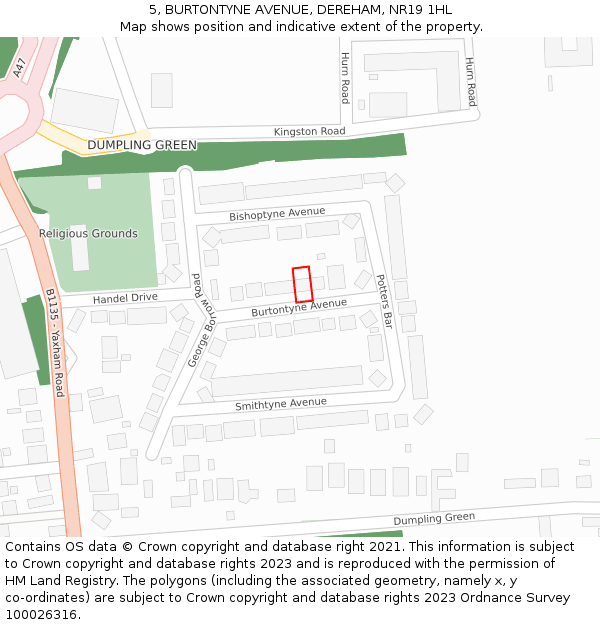 5, BURTONTYNE AVENUE, DEREHAM, NR19 1HL: Location map and indicative extent of plot