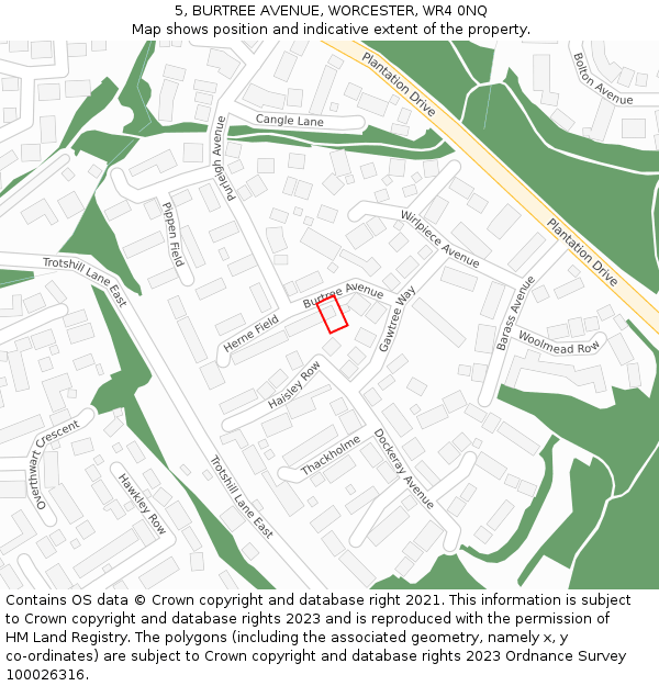 5, BURTREE AVENUE, WORCESTER, WR4 0NQ: Location map and indicative extent of plot