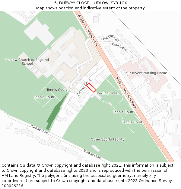 5, BURWAY CLOSE, LUDLOW, SY8 1GX: Location map and indicative extent of plot