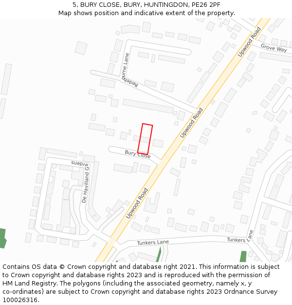 5, BURY CLOSE, BURY, HUNTINGDON, PE26 2PF: Location map and indicative extent of plot