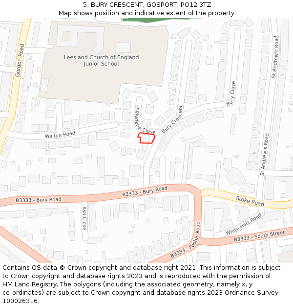 5, BURY CRESCENT, GOSPORT, PO12 3TZ: Location map and indicative extent of plot